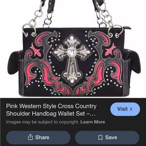 Source Unknown Black and Pink Western Cross Shoulder Bag